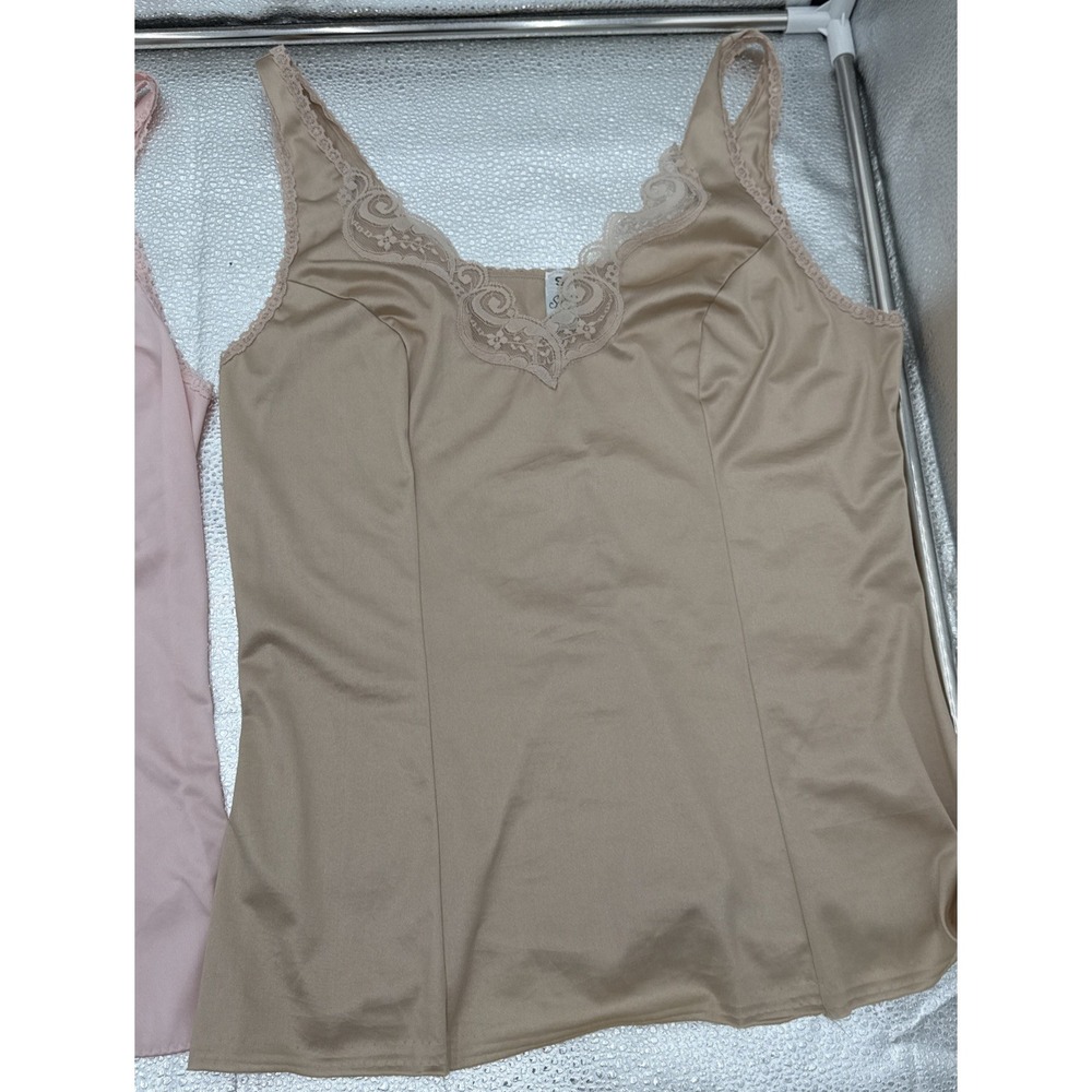 Vintage Camisole Beige and pink Slip Tank Top lot of 2 USA lingerie nylon - Picture 3 of 9